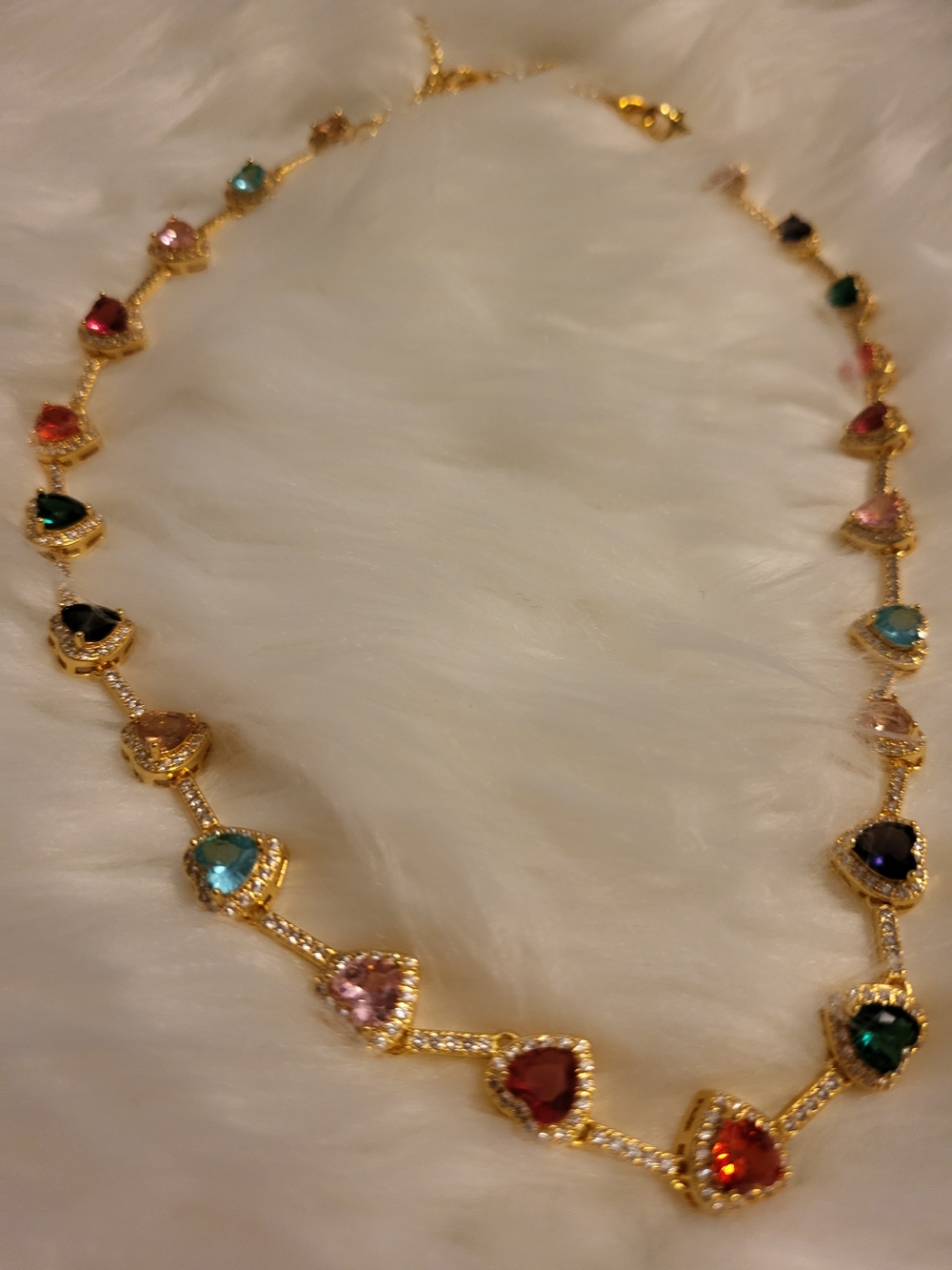 Gold-Tone Multi Gem Heart Necklace — Rainbow Stones